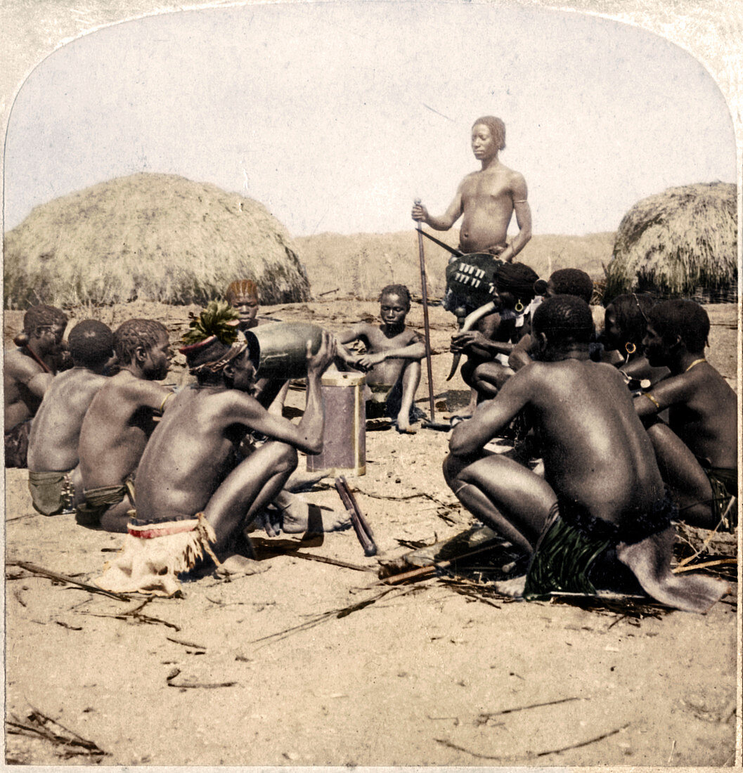 Braves of a Zulu Village holding a Council