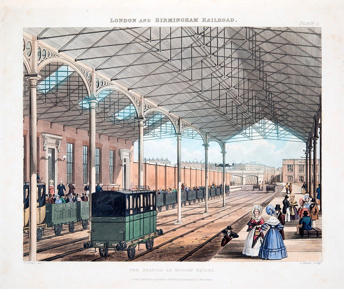 The Station at Euston Square, 1837, hand coloured engraving