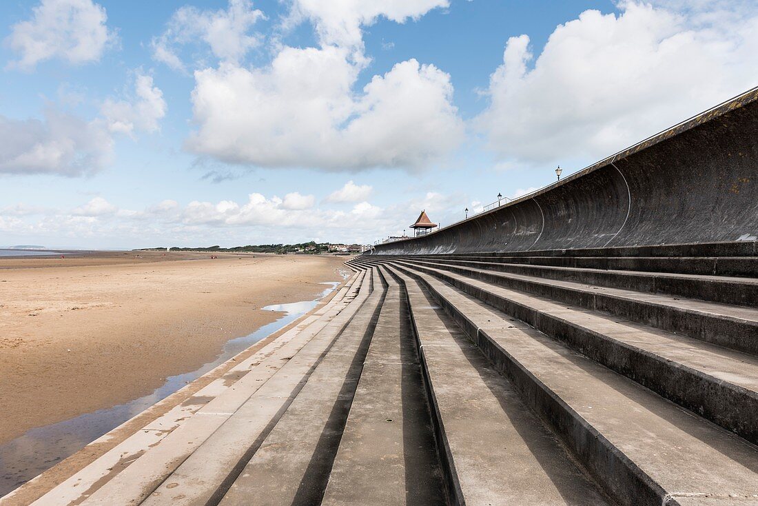 Sea wall and steps, Burnham-on-Sea, Sedgemoor, Somerset, UK