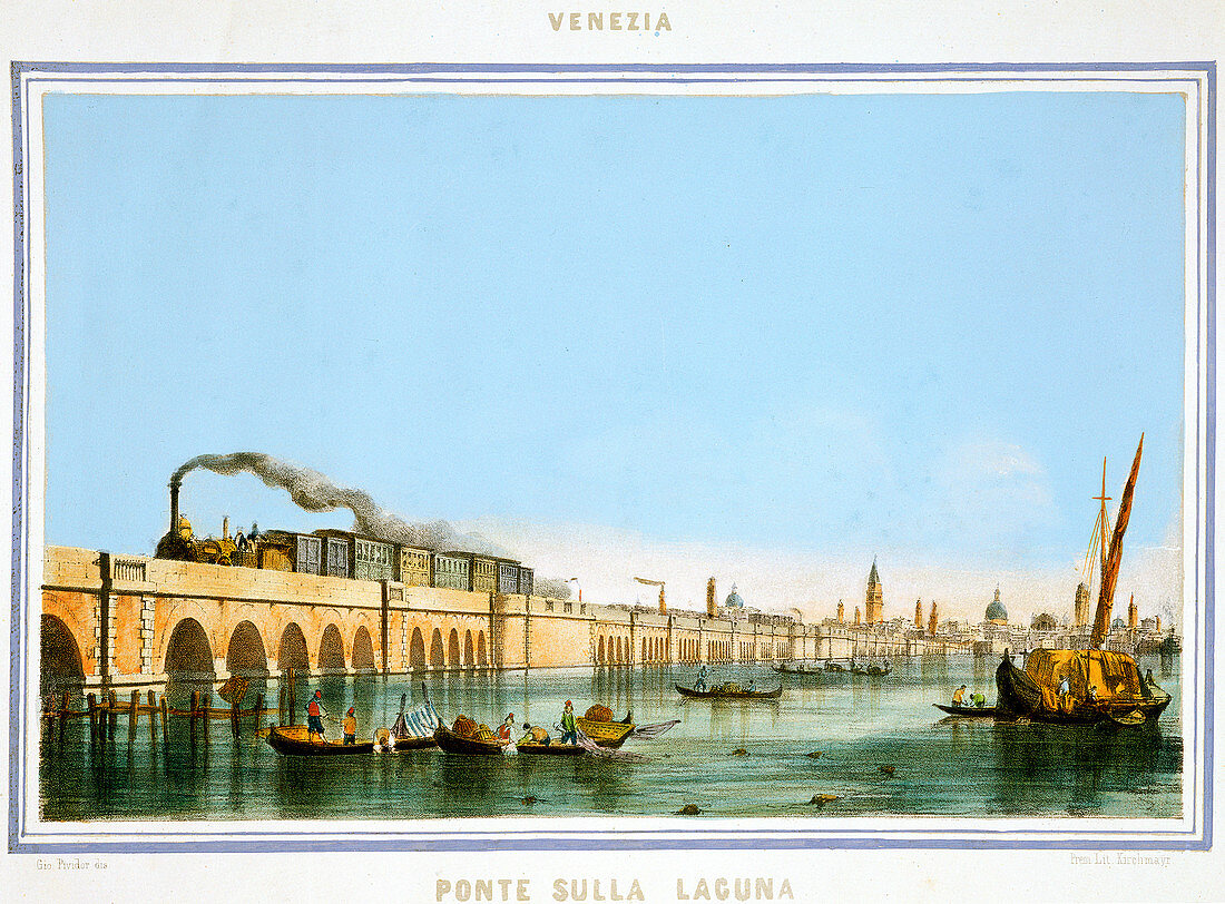 Bridge over the Lagoon, Venice, Italy, c1850