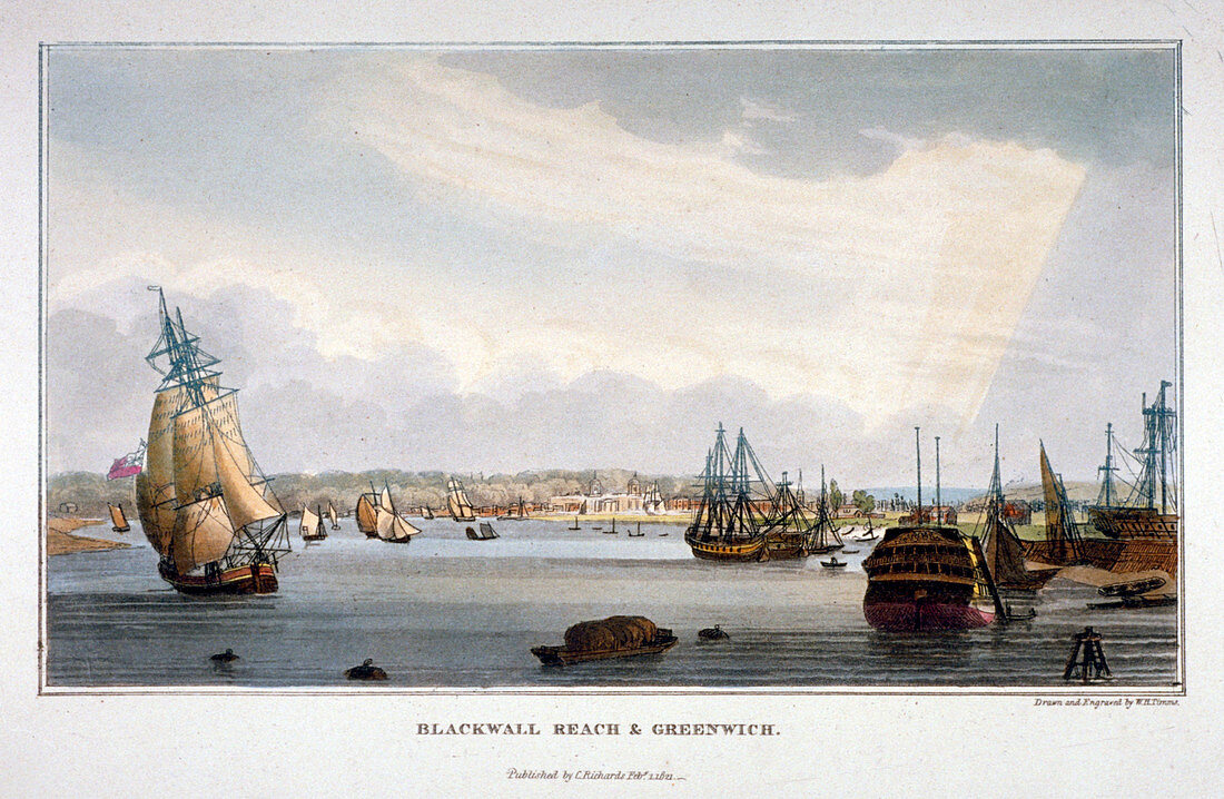 Water vessels on the River Thames, London, 1821