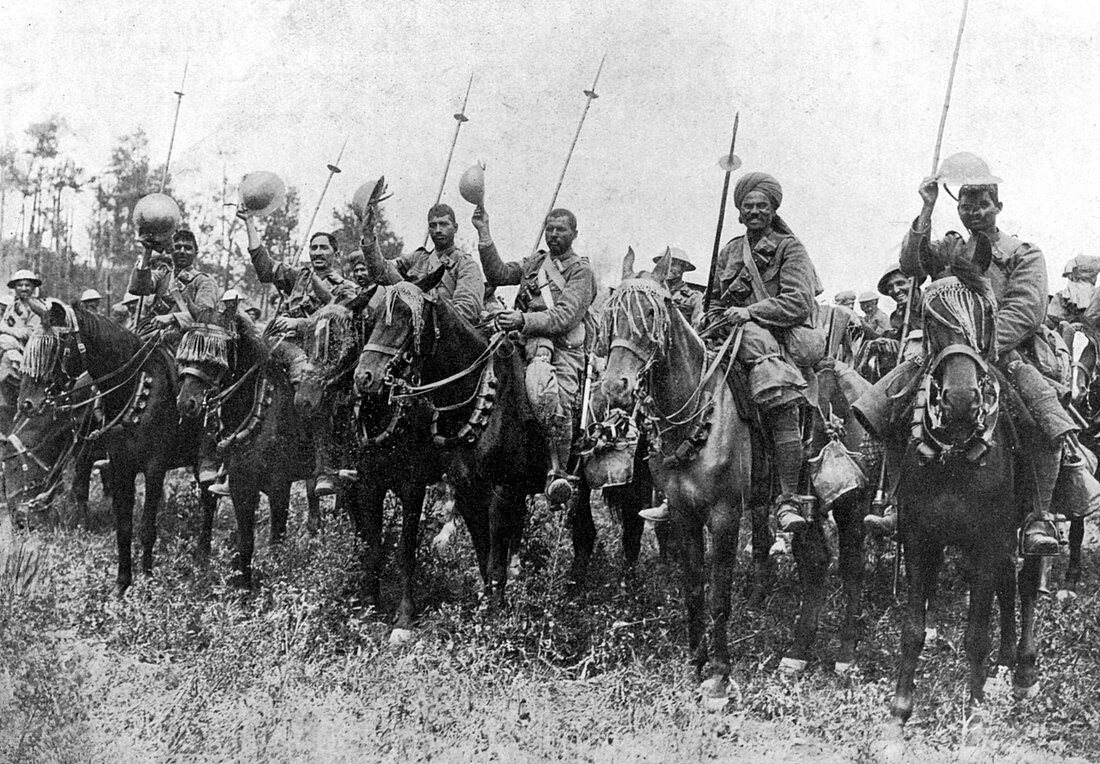 Indian cavalry after their charge, Somme, France