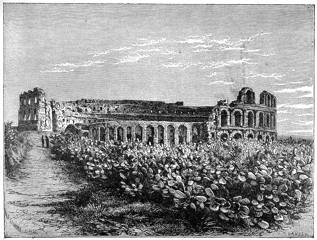 The amphitheatre of El Jemm, c1890