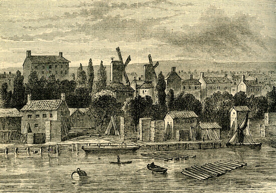 Old Windmills at Lambeth, about 1750, c1878