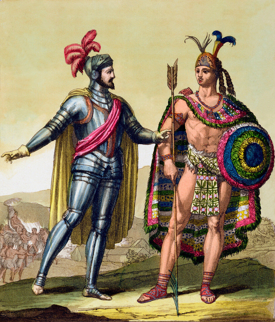 Encounter between Hernando Cortes and Montezuma II, 1519