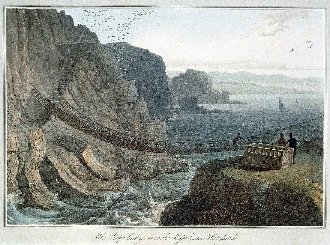 Rope Bridge, Holyhead, Anglesey, Wales, 1829