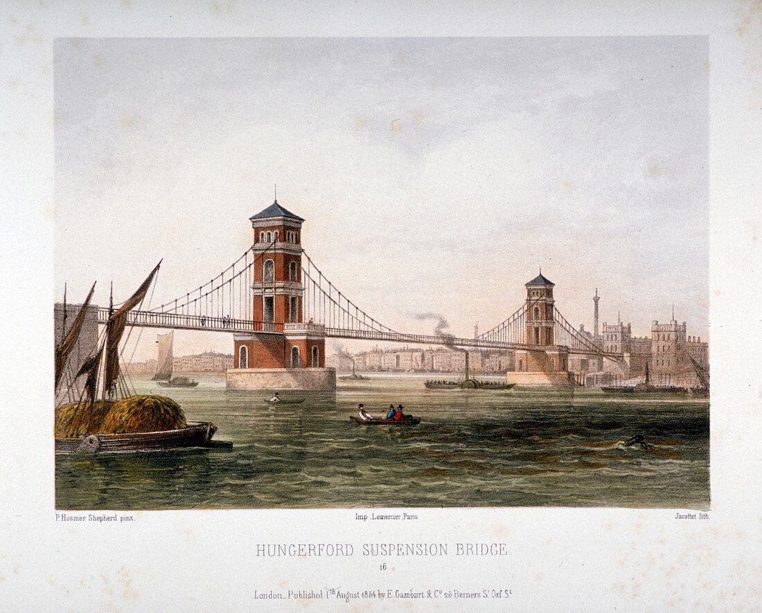 View of Hungerford Bridge from the east, London, 1854