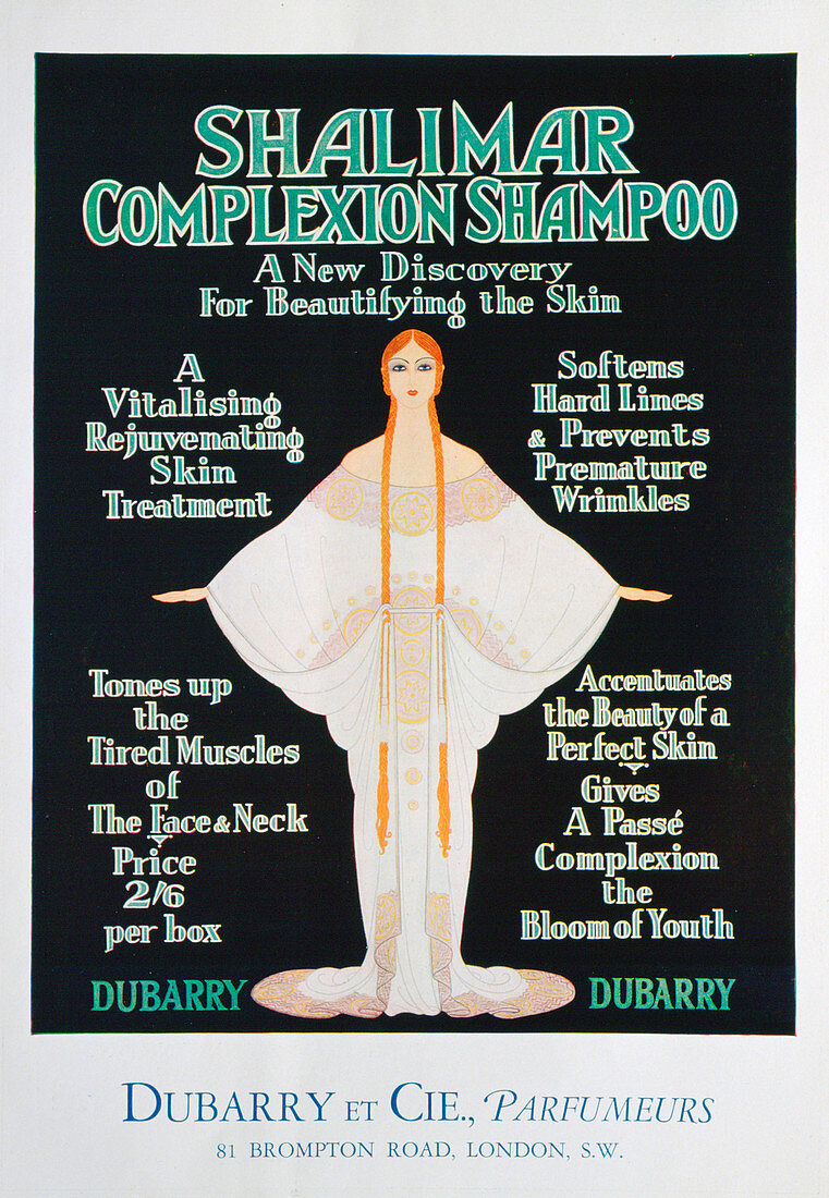 Advert for Shalimar complexion shampoo by Dubarry, 1930
