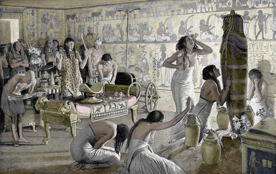 Mourning at the funerary temple of Tutankhamun, Egypt