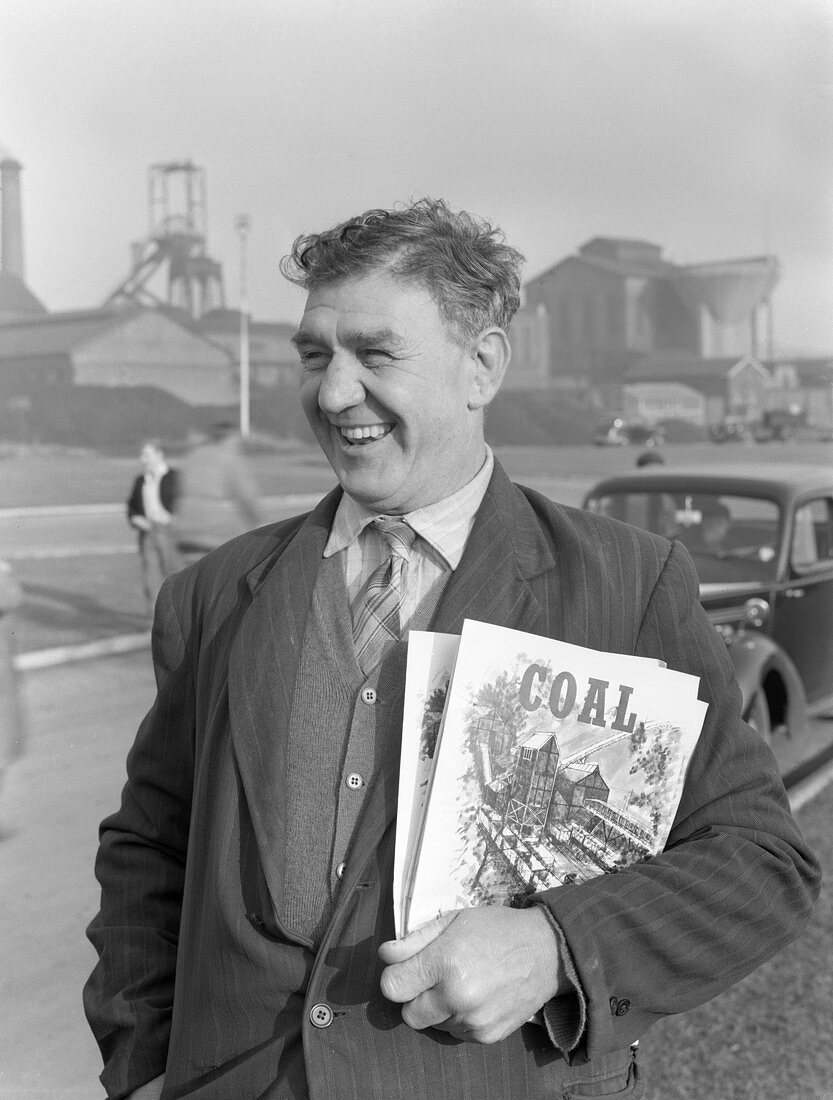NUM official selling Coal magazine, South Yorkshire, 1959
