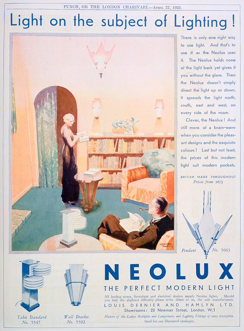Advert for Neolux light fittings, 1931