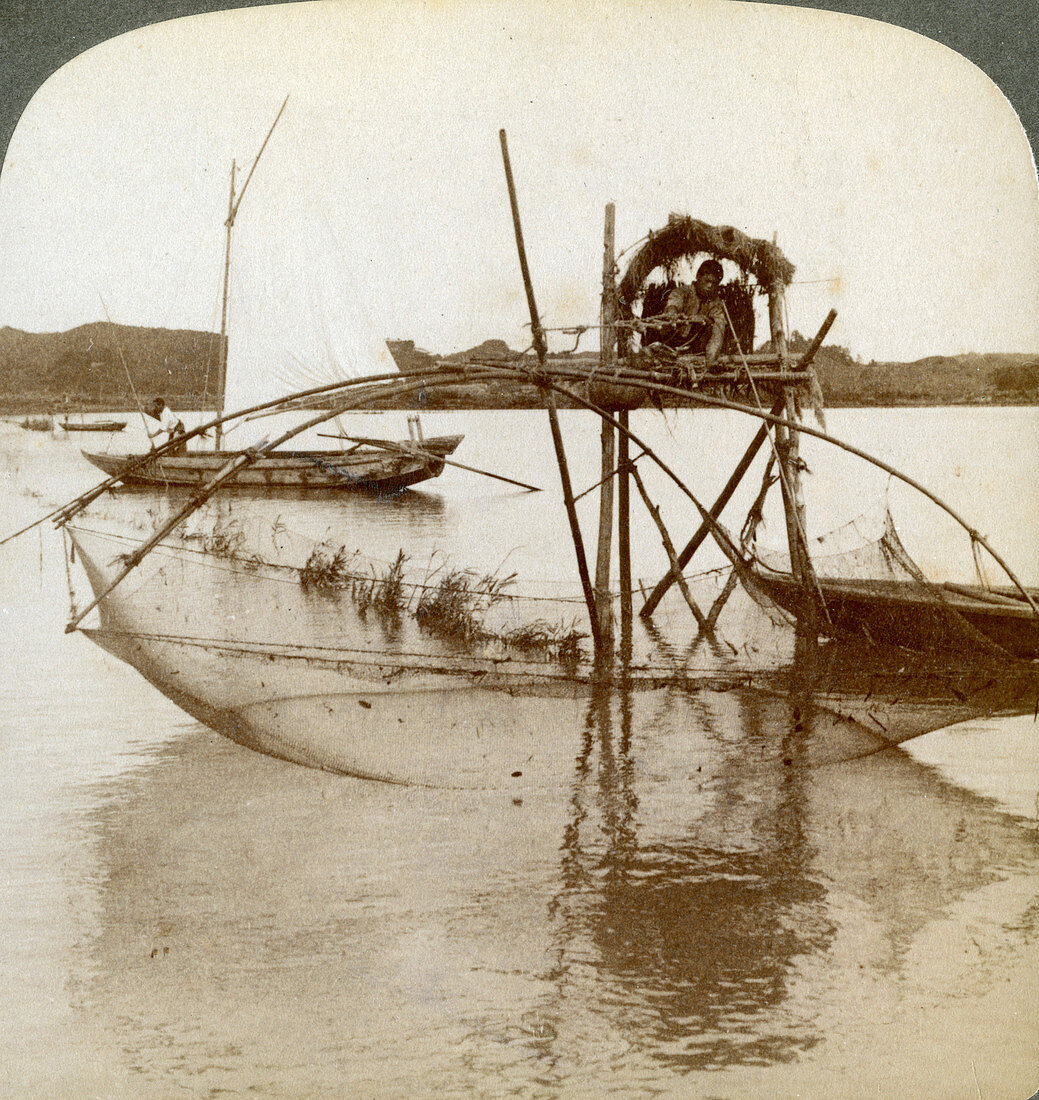Toiler of the sea, with his curious fishing net, Japan, 1904