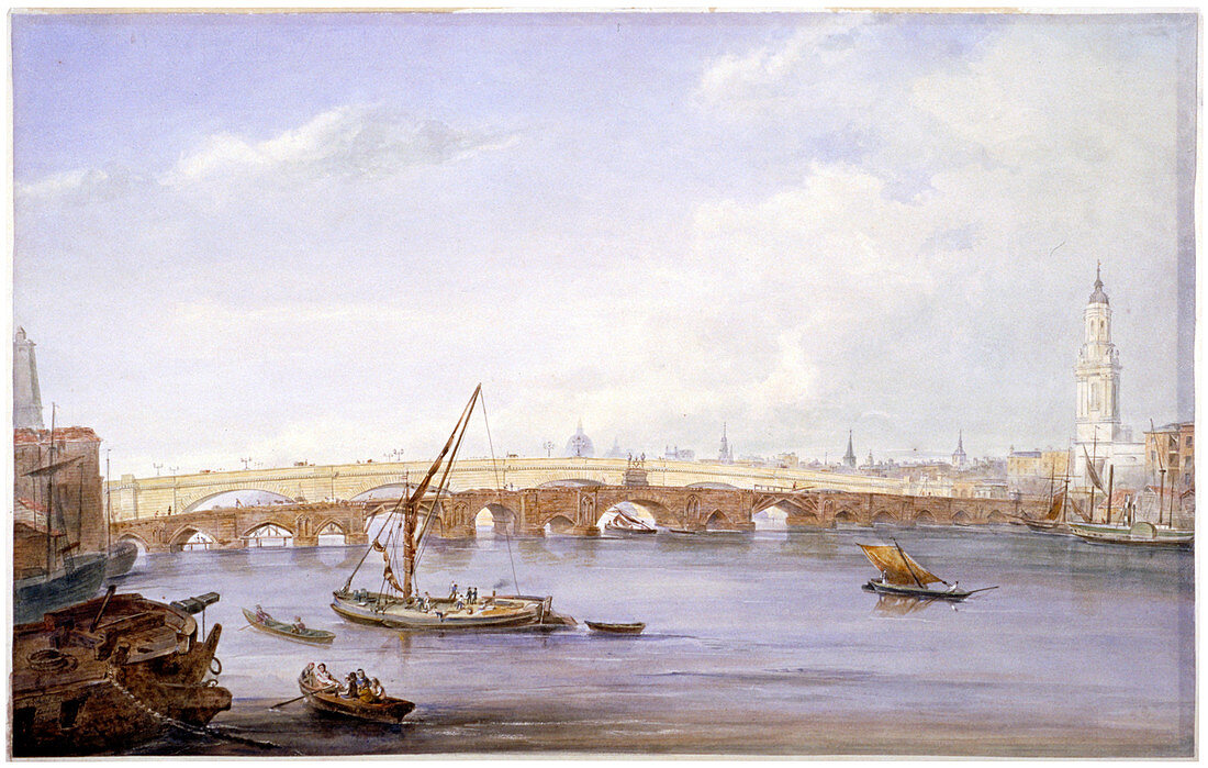 Old and new London Bridges, London, 1831