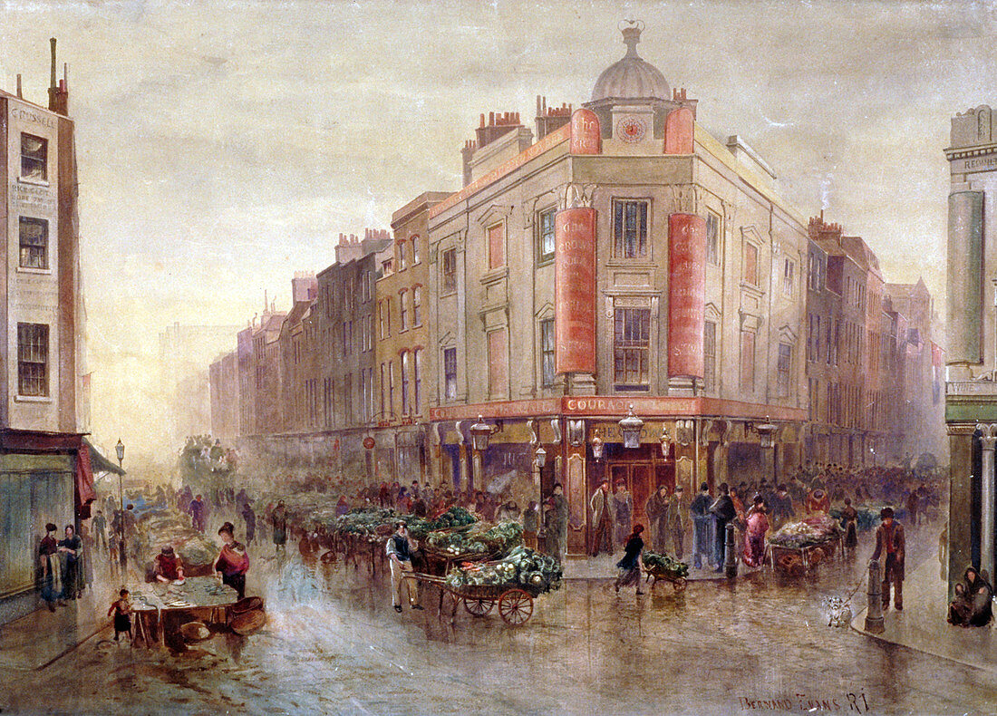 Sunday morning market, Seven Dials, Holborn, London, 1878