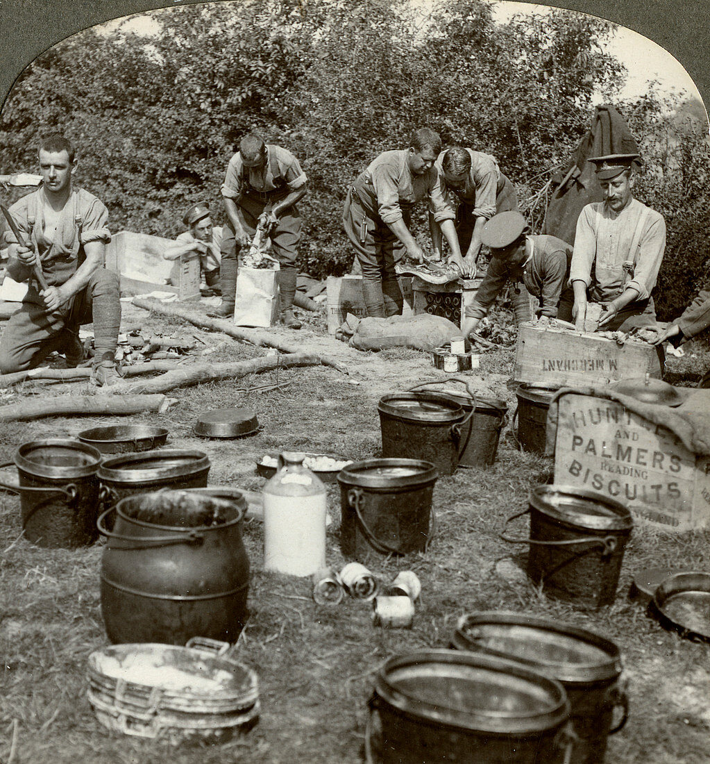Army cooks preparing a meal, World War I, 1914-1918
