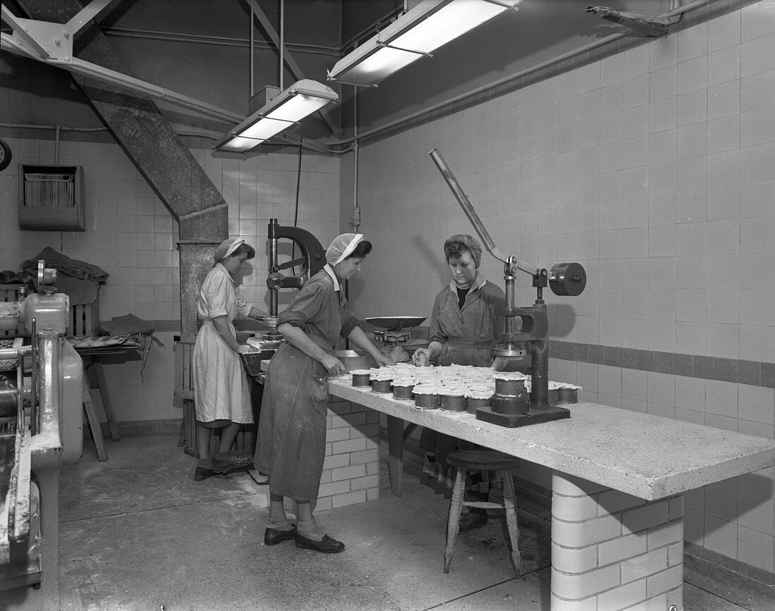 Meat pie production, Rawmarsh, South Yorkshire, 1959