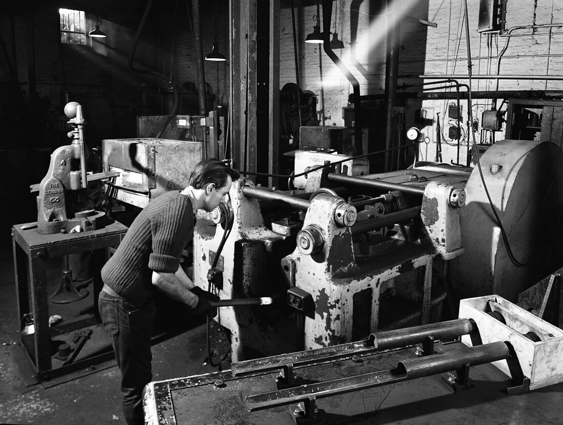 The process of forging heads at Steel Foundry, 1962