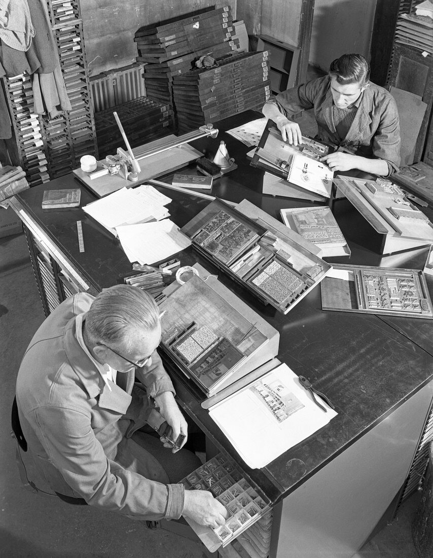Blocks being made up at a printing company, 1959
