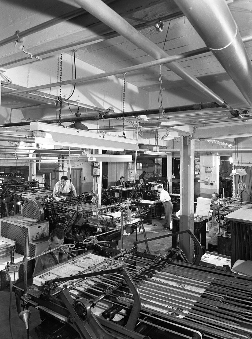 A print room in operation, Mexborough, South Yorkshire, 1959