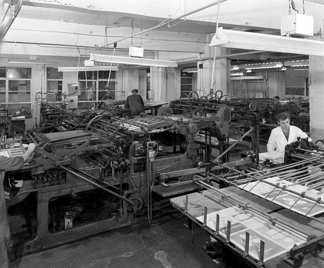 A print room, Mexborough, South Yorkshire, 1959