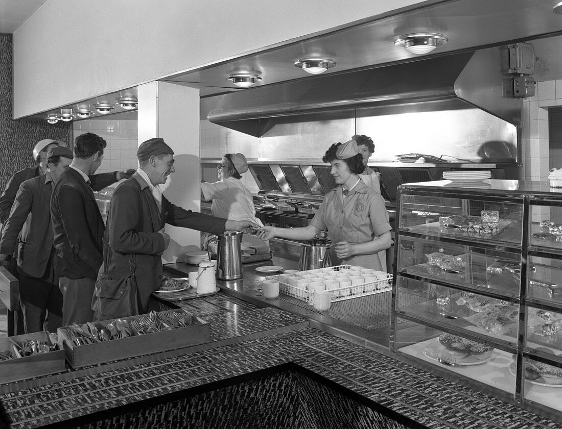 Steelworks canteen, Rotherham, South Yorkshire, 1964