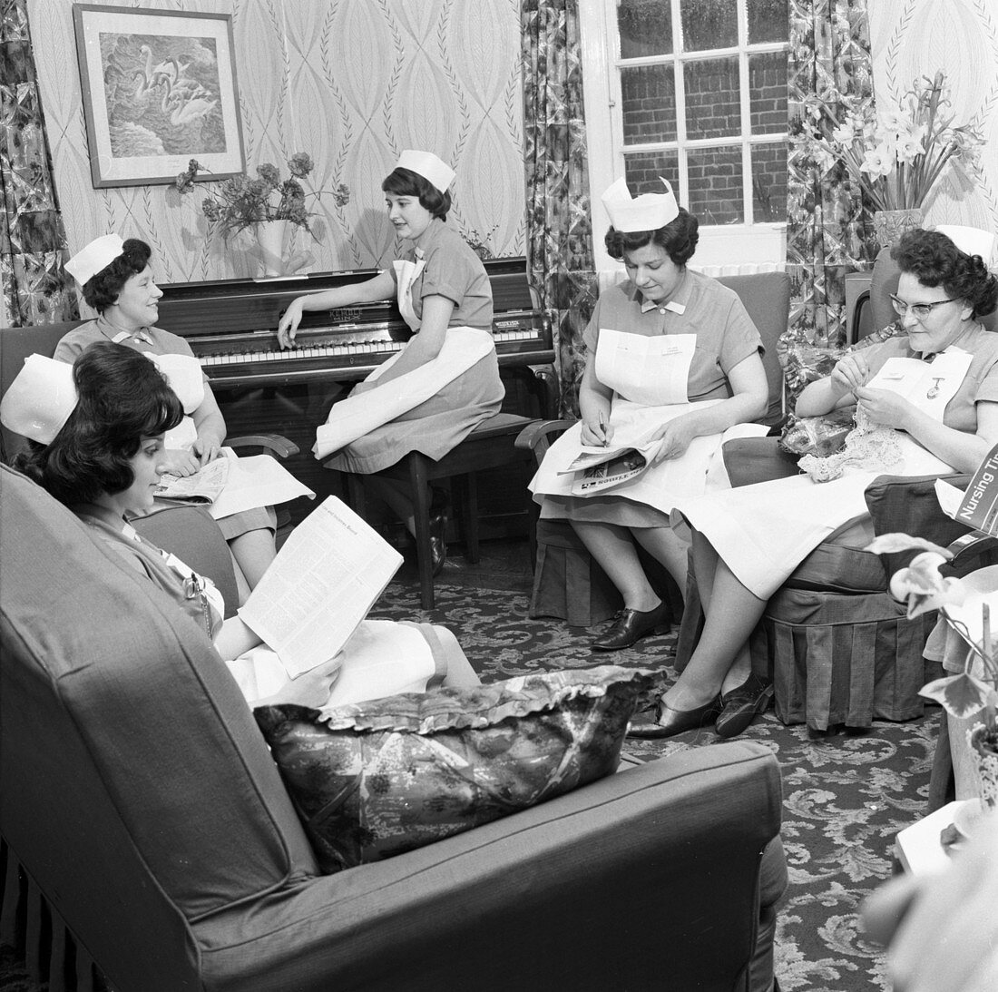 Nurses' rest room, Montague Hospital, Yorkshire, 1968