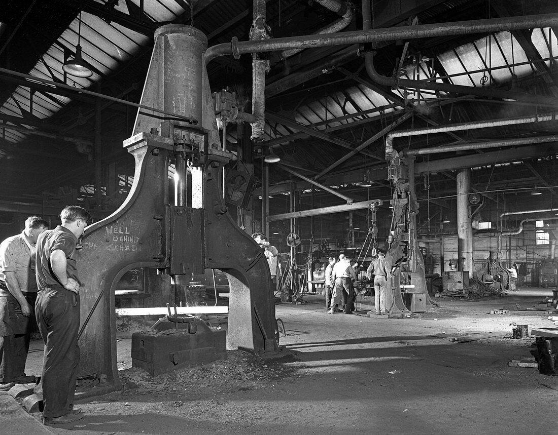 Forge in action at Edgar Allen's steel foundry, 1963