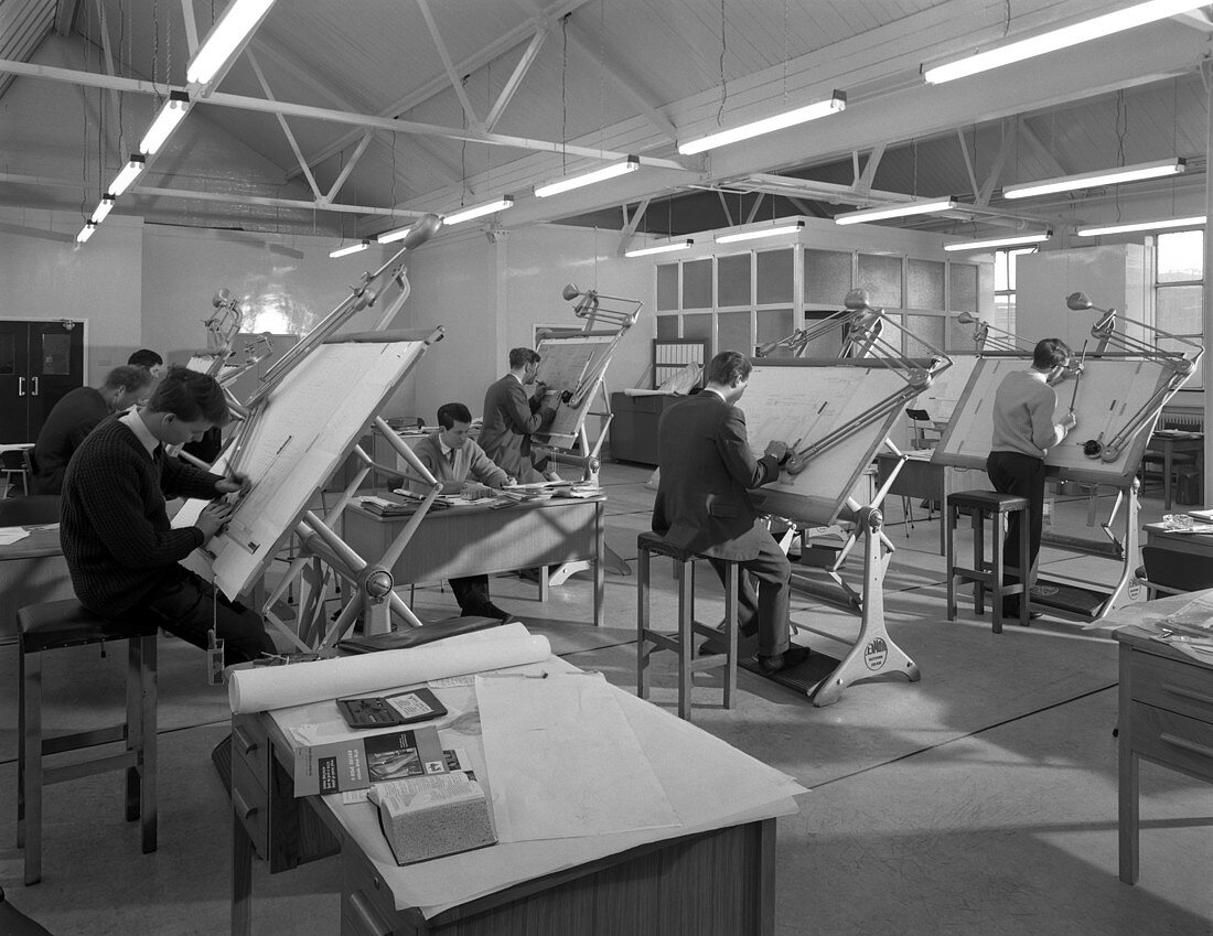 Drawing office at a Sheffield steel foundry, 1964