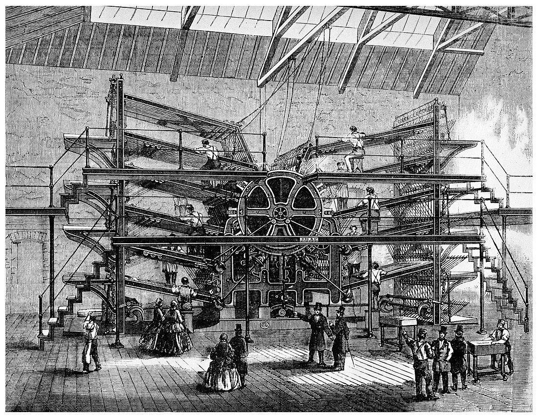 Newspaper printing on a ten feed semi rotary machine, 1860