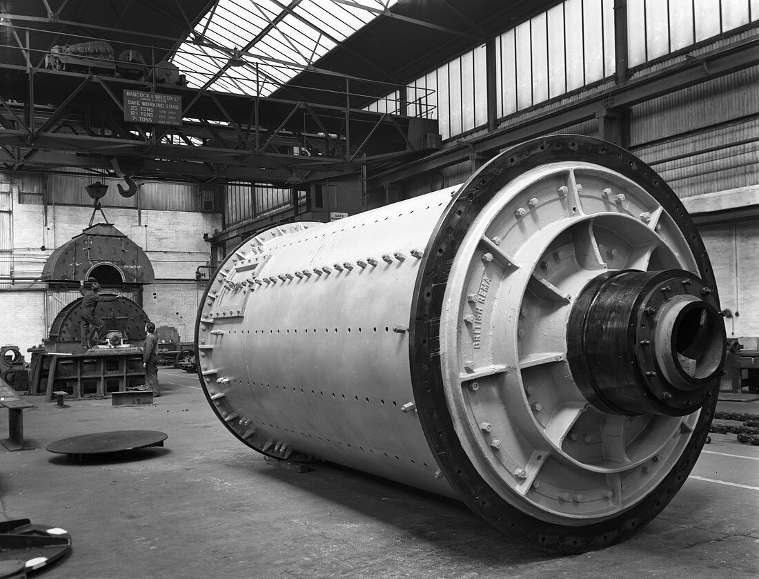 A British Reema ball mill prior to installation, 1963