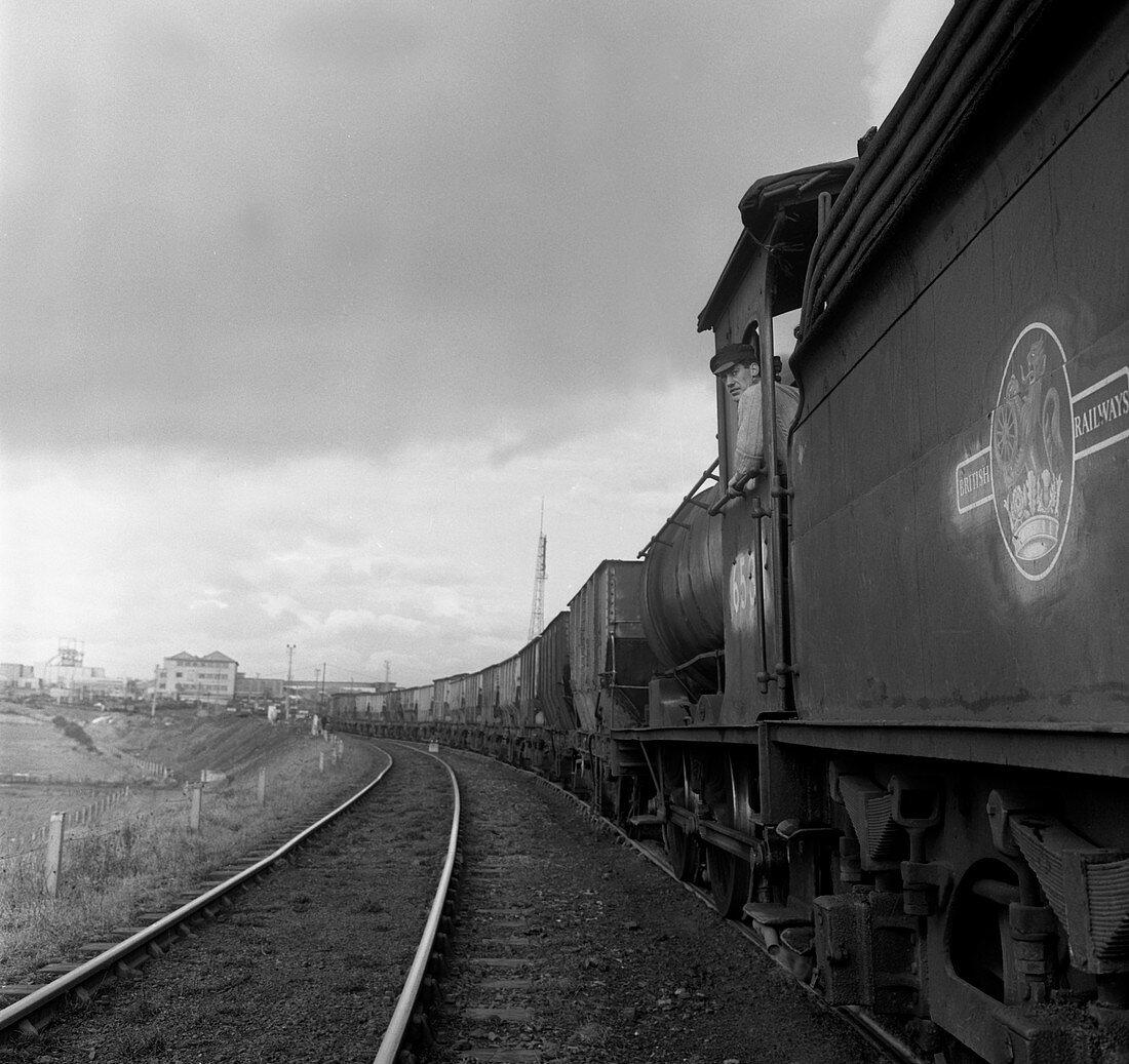 Steam loco hauling coal, Northumberland, 1963