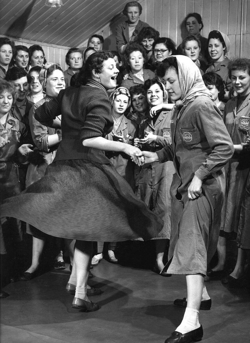 Female ICI employees enjoy a dance, South Yorkshire, 1957