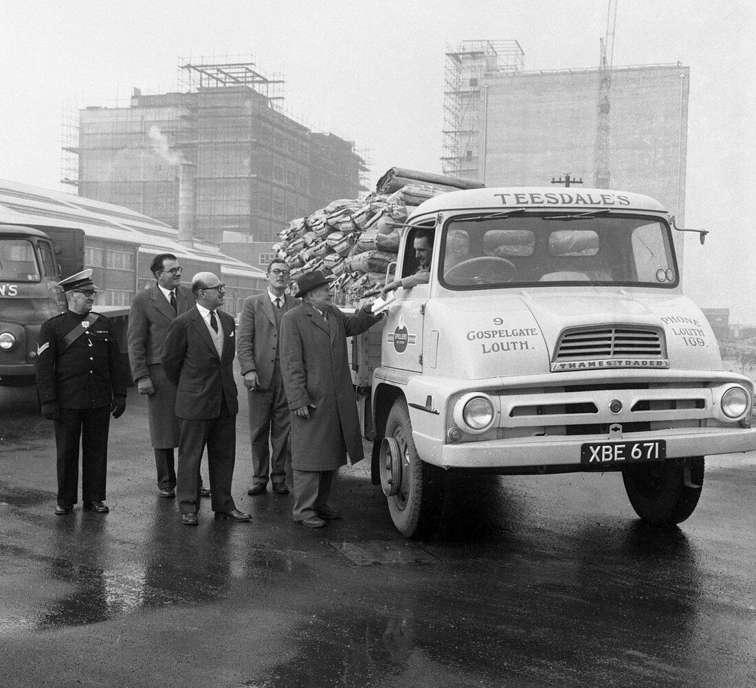 Lorry in front of new mill, Lincolnshire, 1960