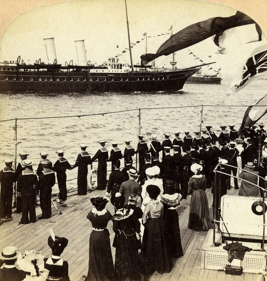 Royal Yacht passing the battleship HMS Nile, 1902