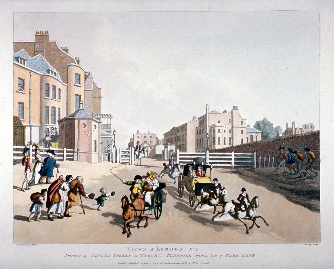Entrance to Oxford Street at Tyburn Turnpike, London, 1798