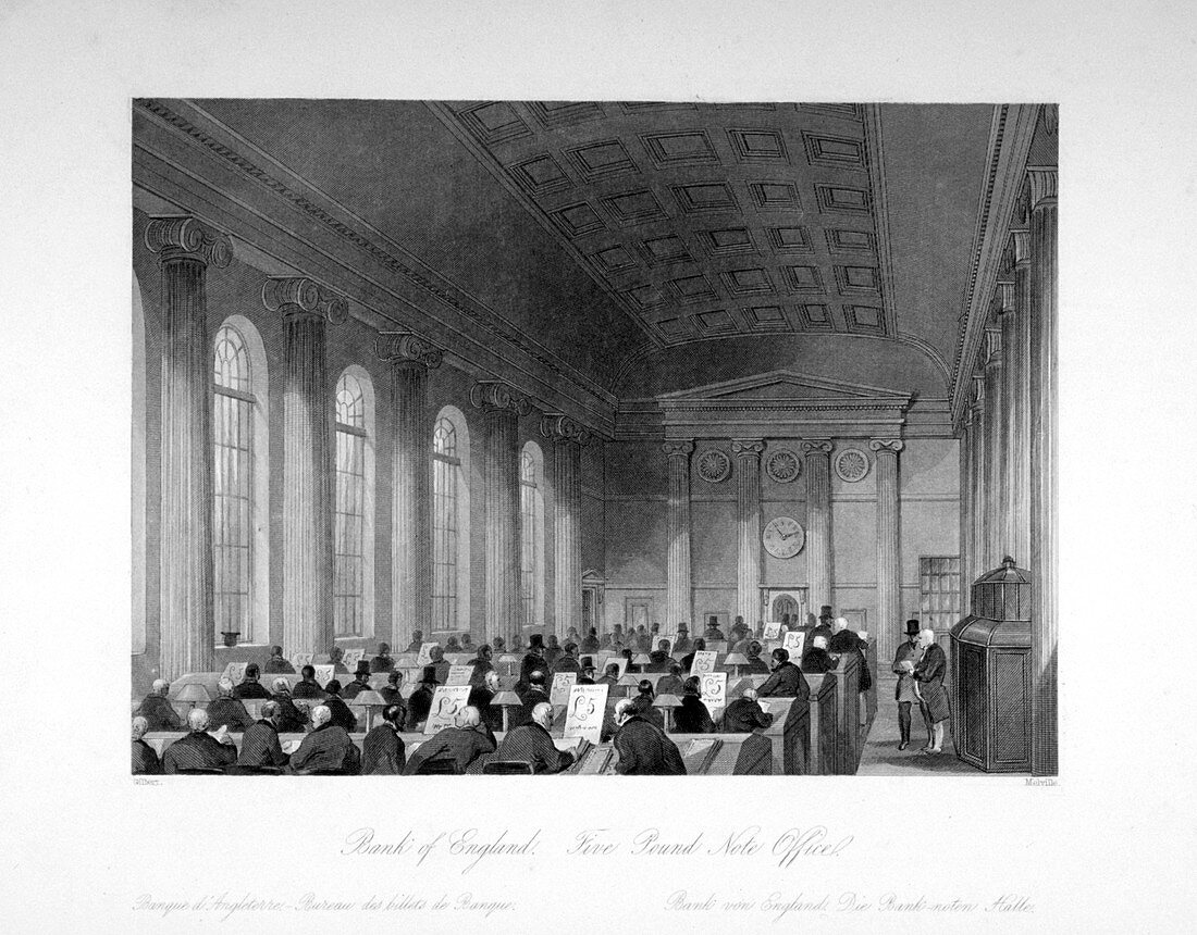 Five Pound Note Office, Bank of England, London, c1840