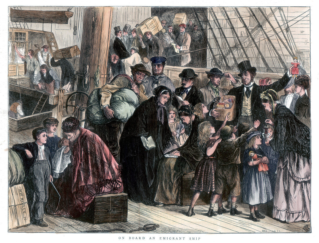 On board the emigrant ship', 1871