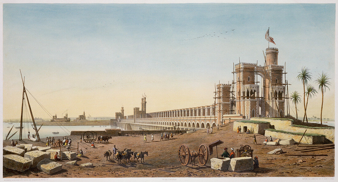 Building of the Aswan Dam, Egypt, 1853