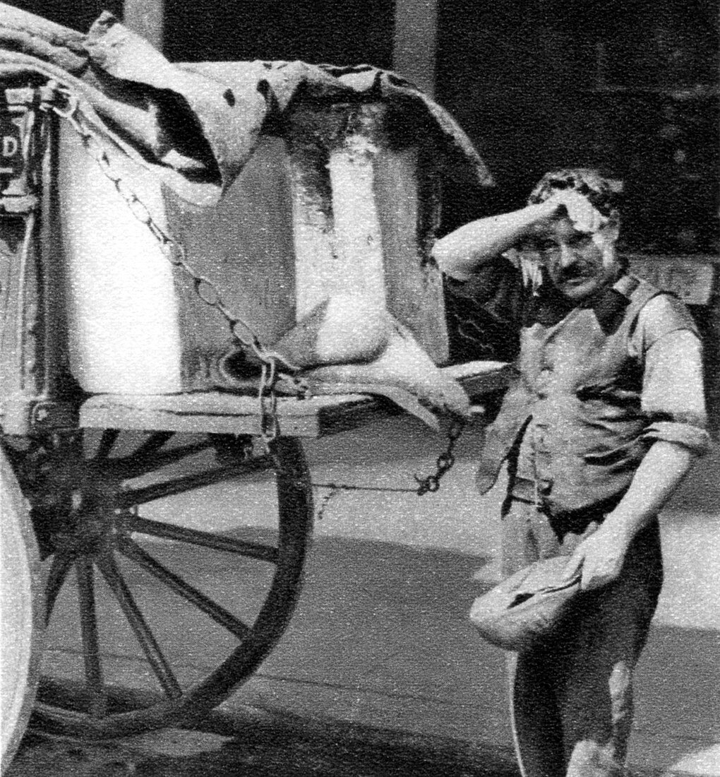 An ice man with his cart, London, 1926-1927
