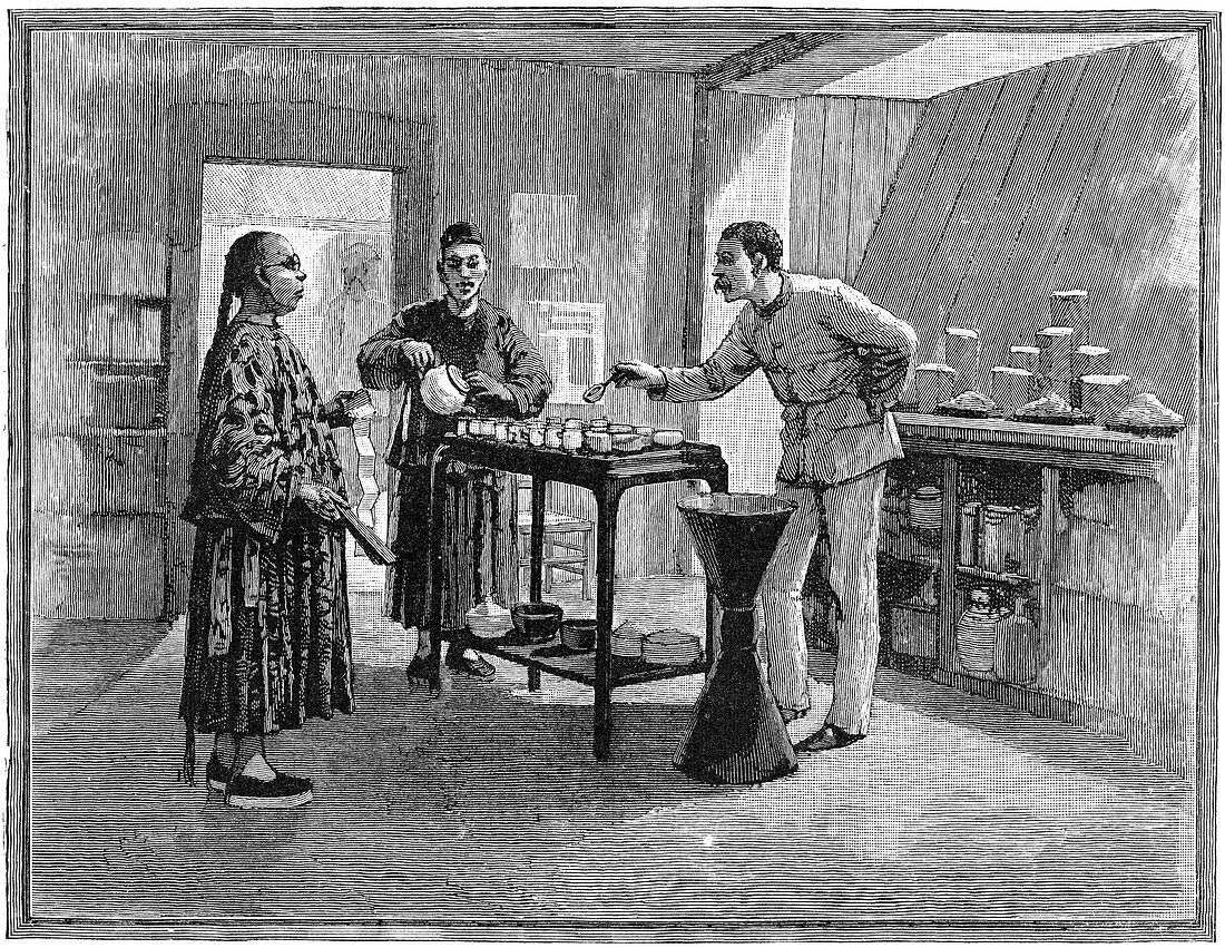 Tasting tea in China, 1888