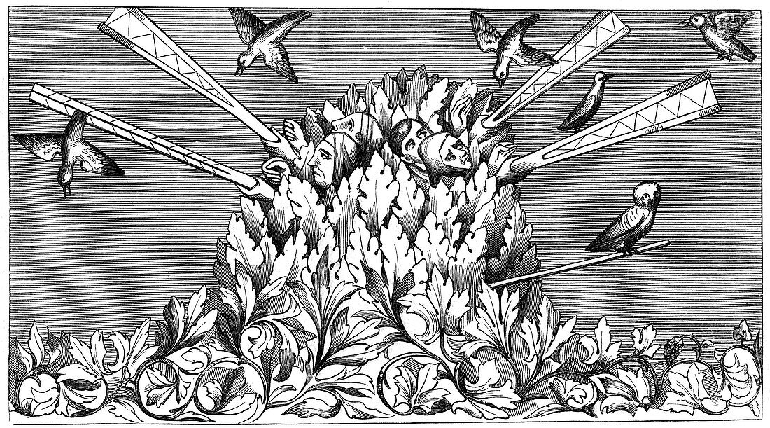 Catching birds, 14th century