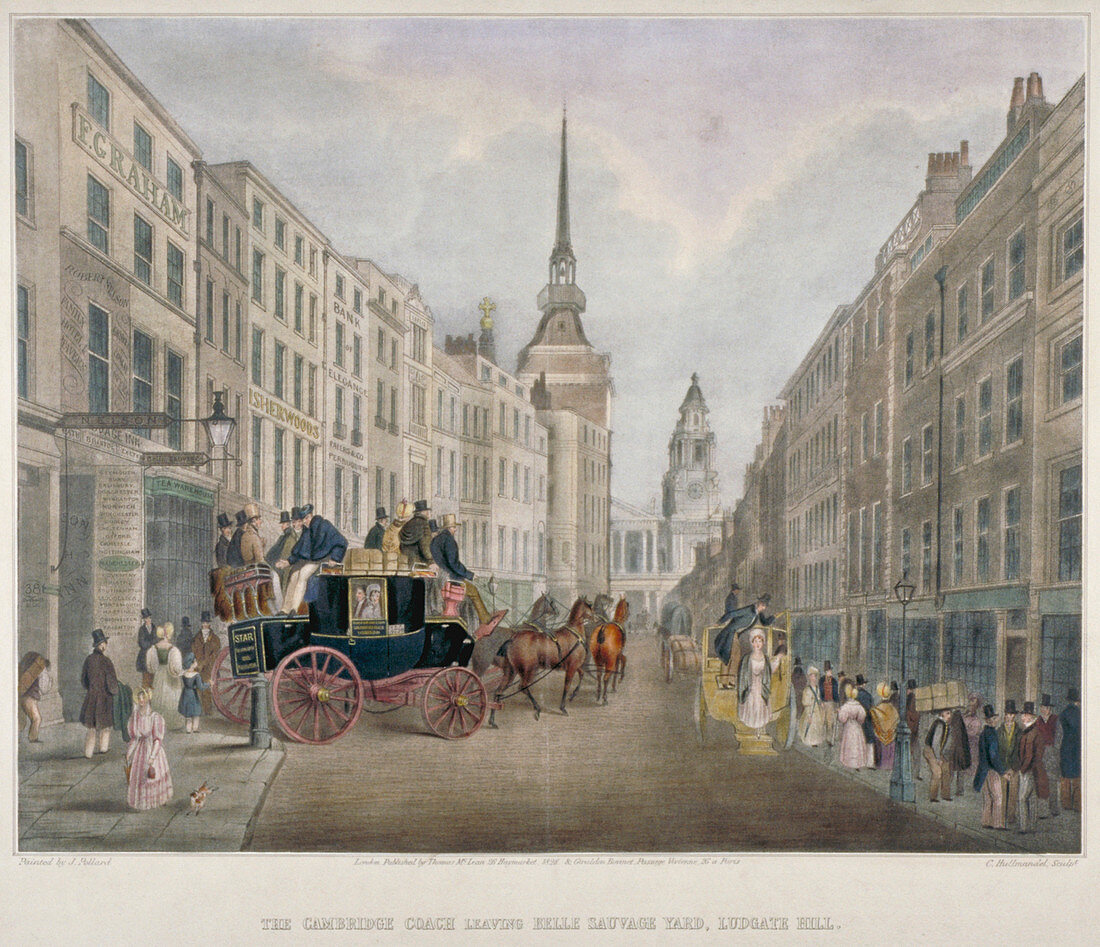 The Cambridge coach leaving Nelson Inn, London, 1818