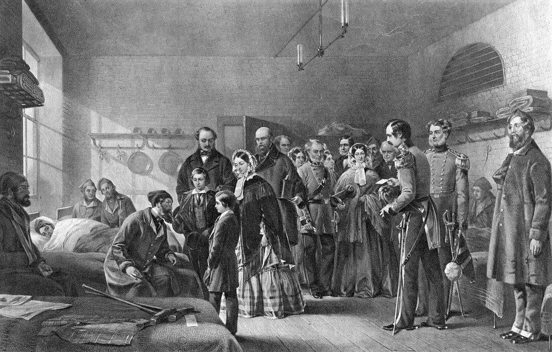 Queen Victoria visiting wounded soldiers, 19th century