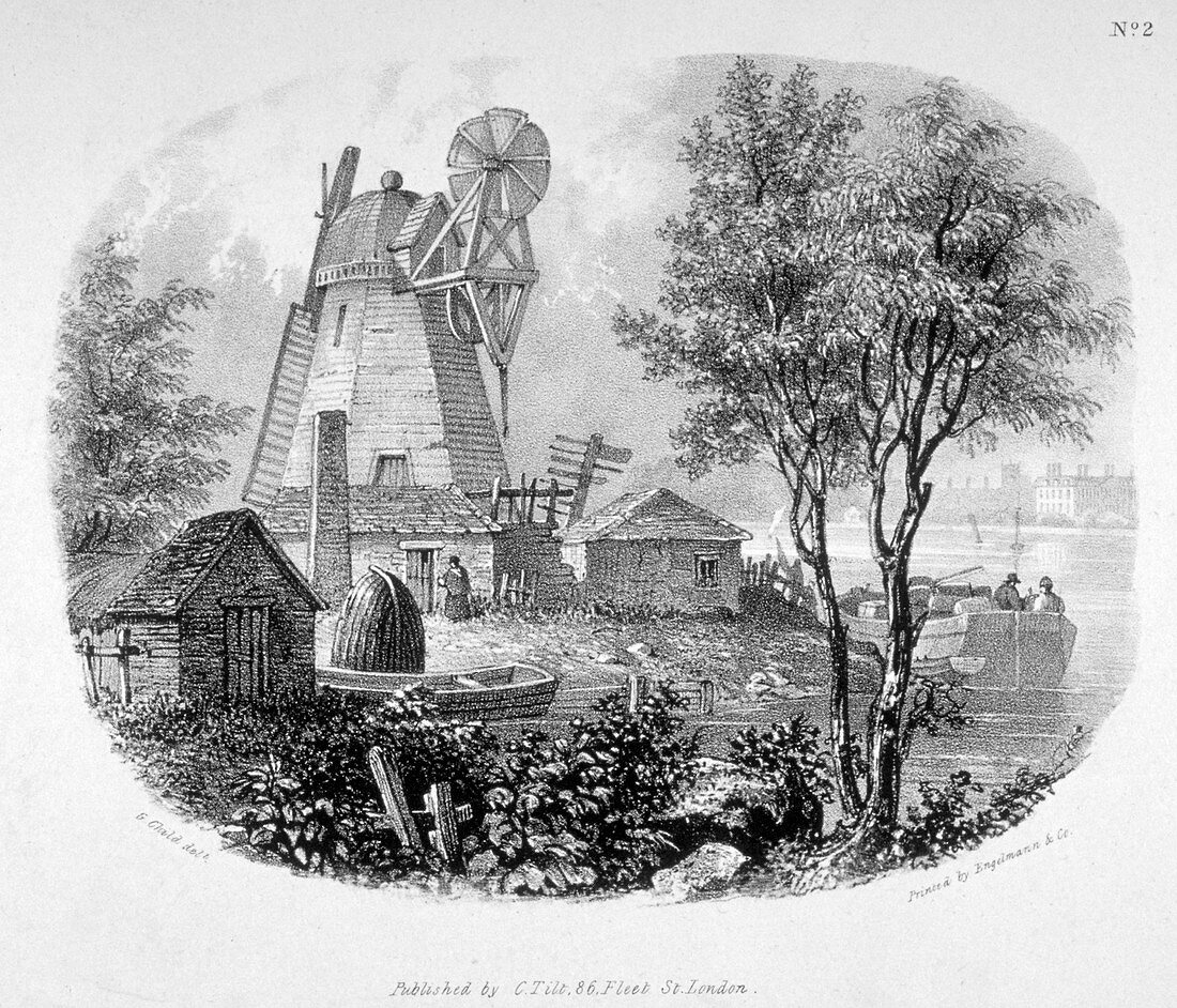 Windmill and the River Thames, Battersea, London, 1830