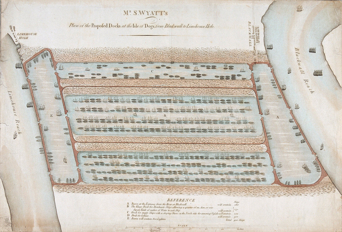 Plan of proposed docks at the Isle of Dogs, London, 1820