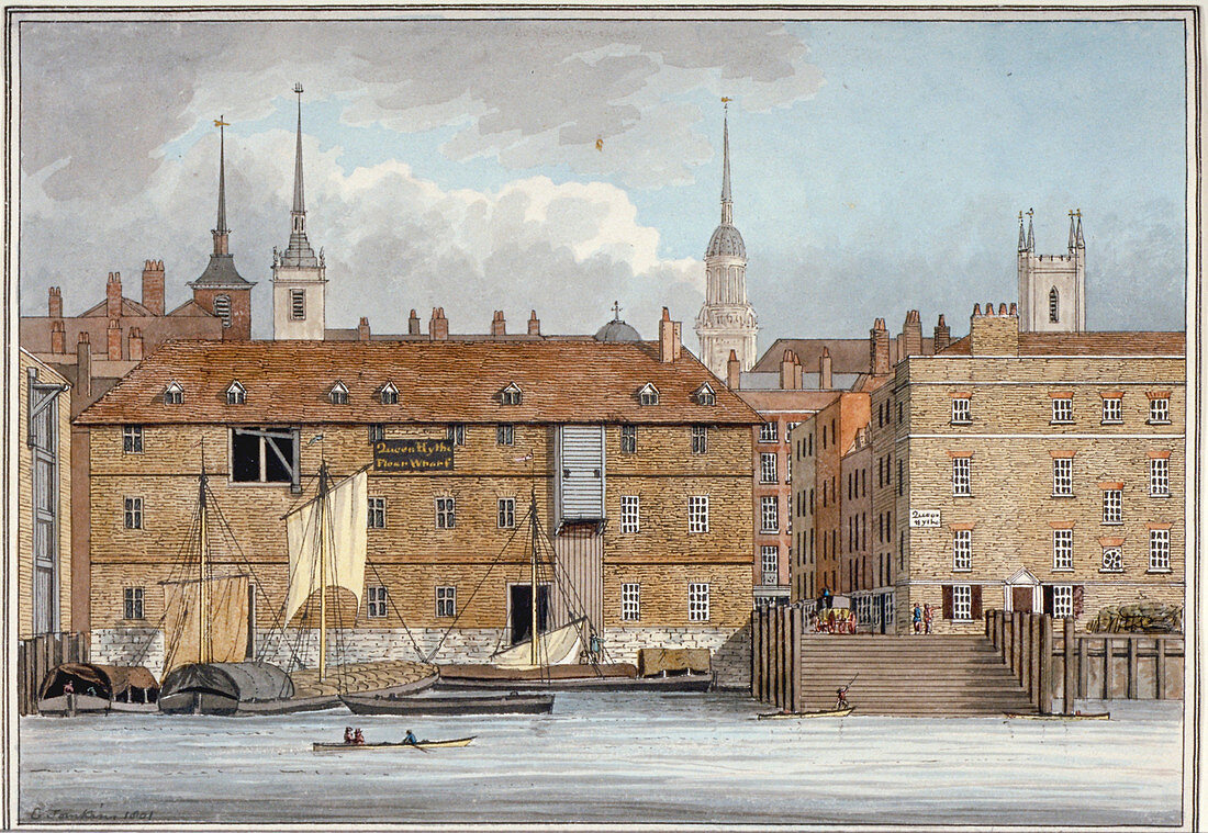 Queenhithe flour wharf, City of London, 1801