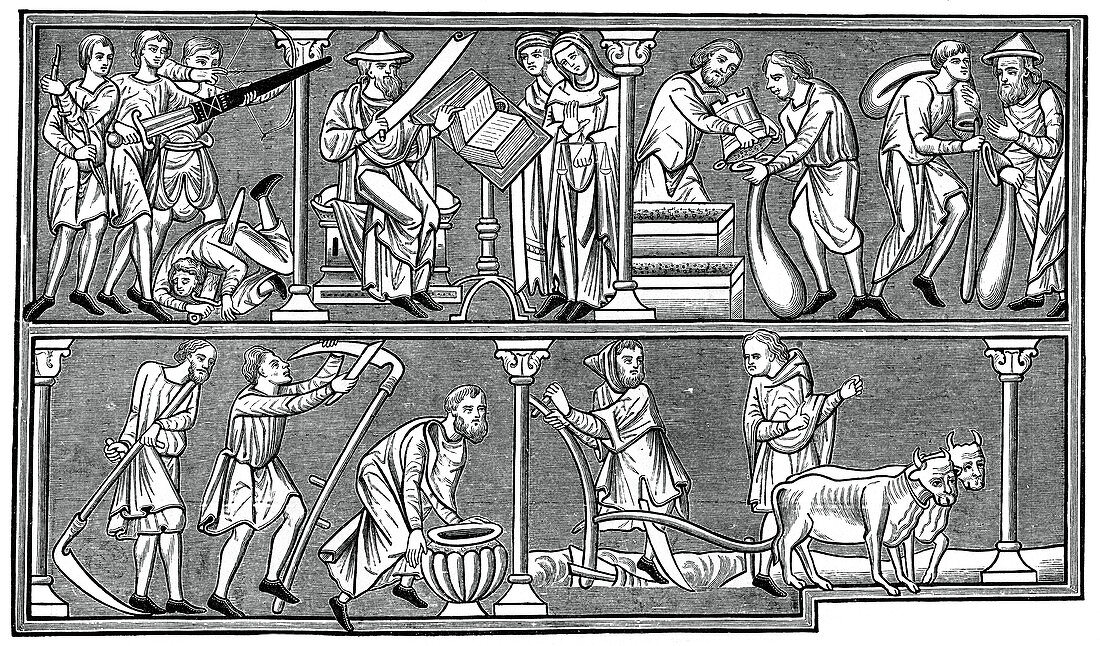 Scenes of medieval life, 13th century, (1870)