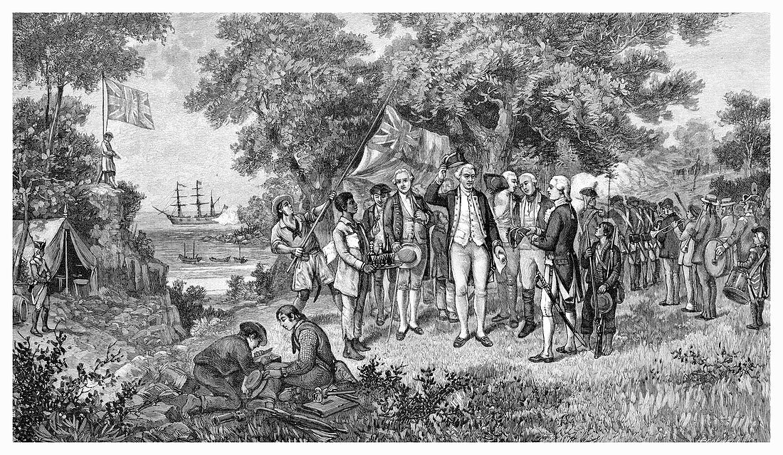 Captain Cook claims Botany Bay, Australia, 1770