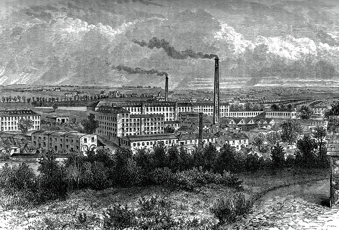 Bessbrook Mills and village, County Armagh, Ireland, c1880