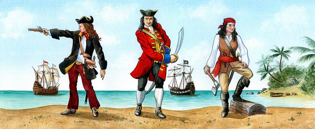 Anne Bonny, John Rackam and Mary Read, 18th Century Pirates